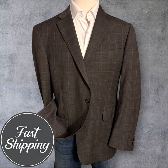 HART SHAFFNER MARX Chicago Mens Blazer 44L Sport Coat 2-Button Jacket Brown Wool - Picture 1 of 13